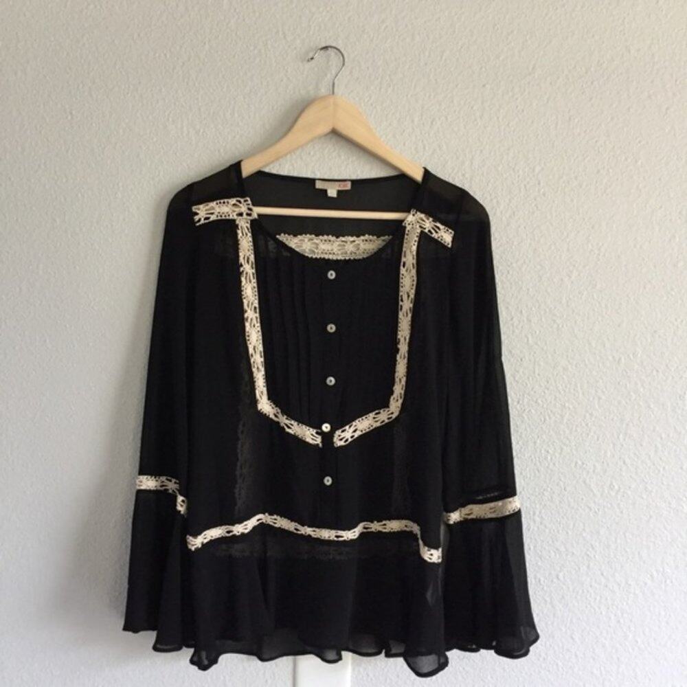 Gianni Bini Black Sheer Button Down Top